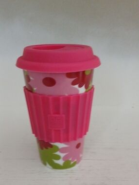 Pink Floral Kids Travel Cup with Grip Sleeve